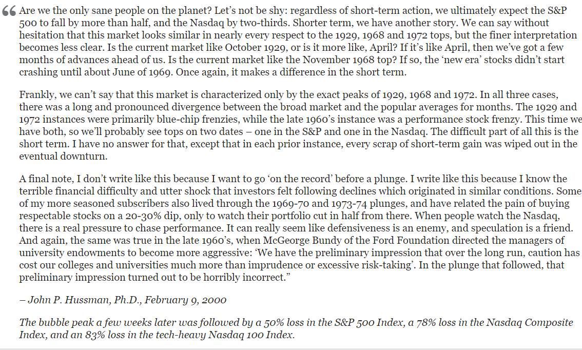 John Hussman Comment Feb 9 2000