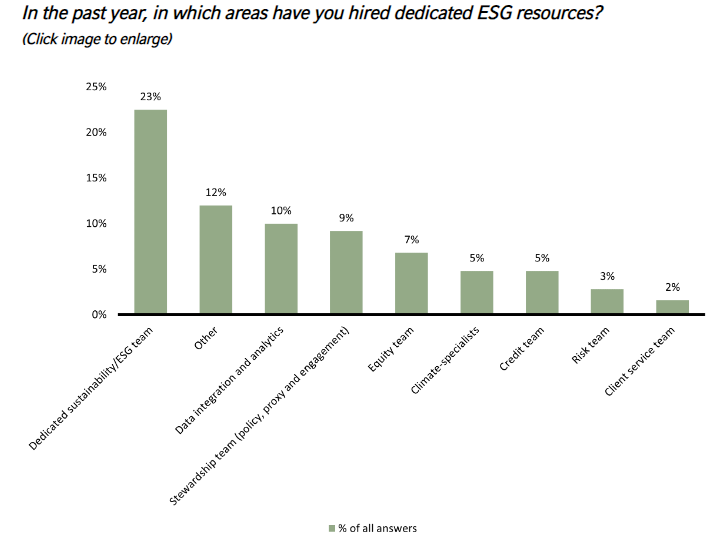 In the past year, in which areas have you hired dedicated ESG resources