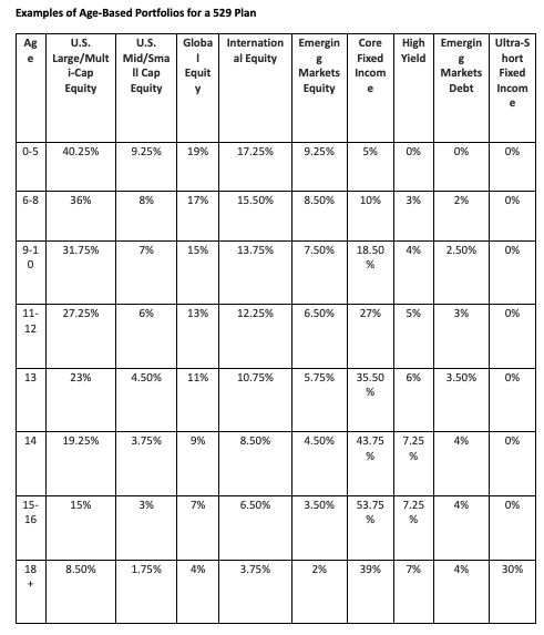 examples of age based portfolios